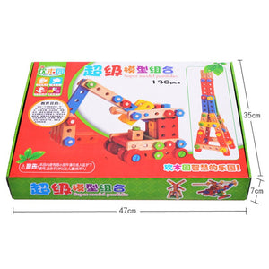 138Pcs Wooden Assembly Screw Blocks Toys Nut Multi-Styles Airplane Robot Brain Training Educational Building Kits For Kids Gift