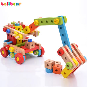 138Pcs Wooden Assembly Screw Blocks Toys Nut Multi-Styles Airplane Robot Brain Training Educational Building Kits For Kids Gift