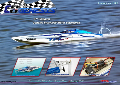 Genesis 1122 Catamaran Fiberglass Racing Boat w/ Twin Dual 3660 brushless Motors KV2726, Dual 120A ESC