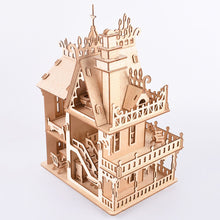 Interconnecting Blocks Woodcraft Construction Kit Wooden Villa DIY 3D Wooden Villa Puzzle Game Assembly Toy Gift