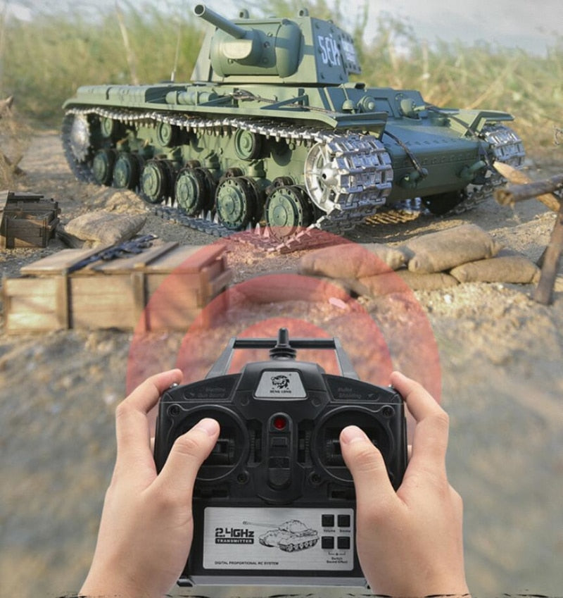 Russia KV-1 Armored Remote Control Battle Tank Model 1:16 Metal/Plastic Turret Rotation Simulation Light Sound Smoke Boy RC Tank