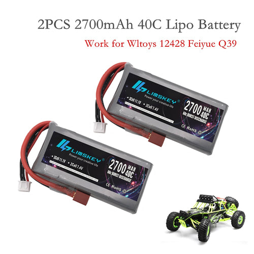 2PCS Limskey RC Lipo Battery 2s 7.4V 2700mAh 40C Max 60C For Wltoys 12428 12423 RC Car feiyue 03 Q39 Upgrade parts Battery
