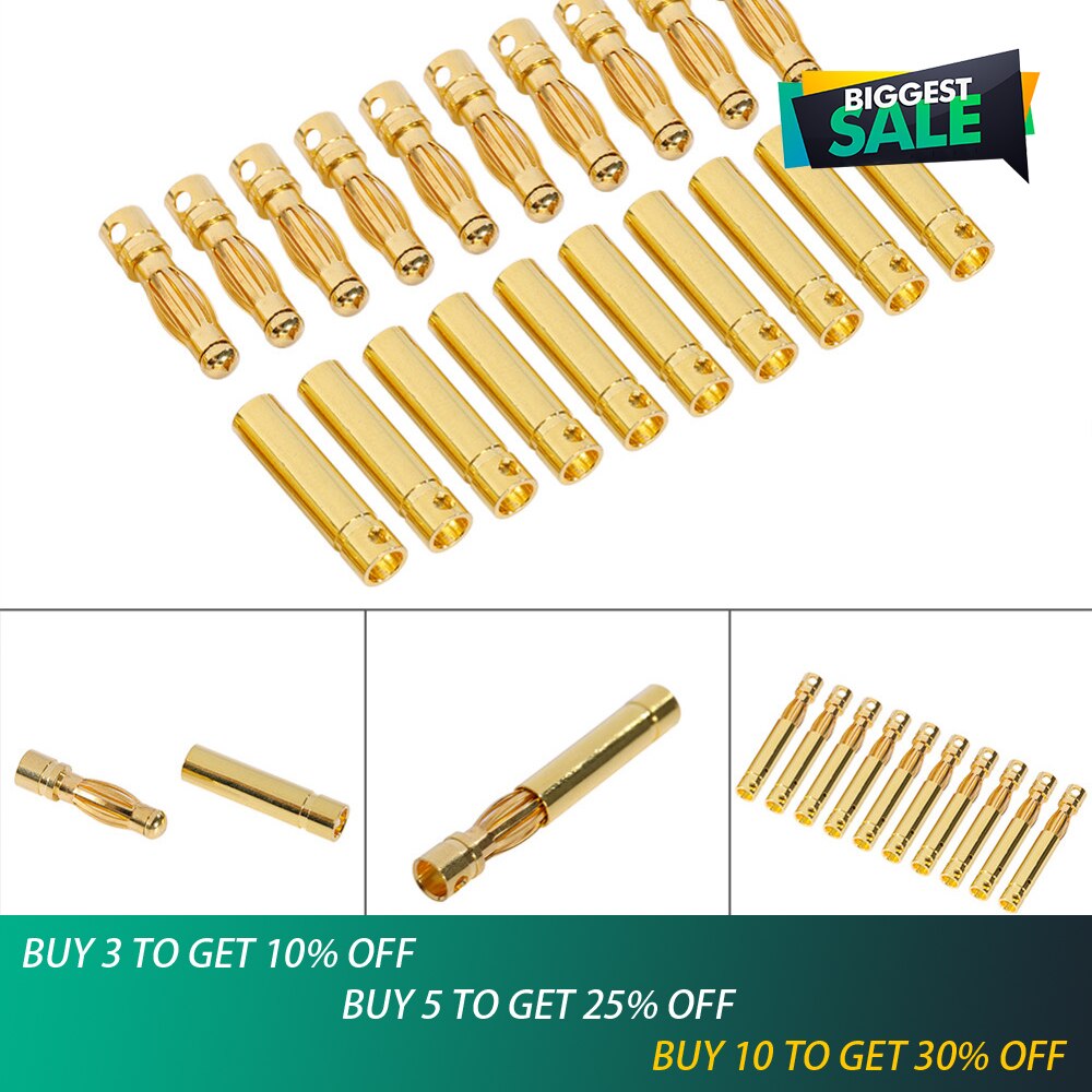 20pair/lot 2.0mm 3.0mm 3.5mm 4.0mm Gold Bullet Banana Connectors Plug For ESC Battery Motor