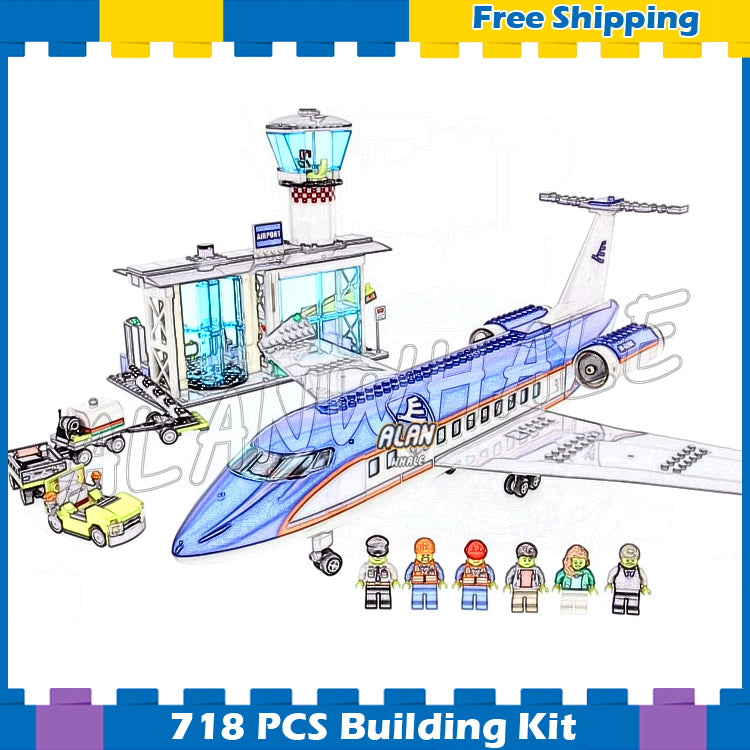 718PCS City Airport Terminal Passenger Airplane Model Building Blocks 02043 Assemble Kids Boys Kits Compatible With Lego