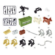 912Pcs Ww2 Military Shooting Game Scene DIY Small Particle Assembly Building Block Toy Kit Figure Military Weapon Kit Equipment