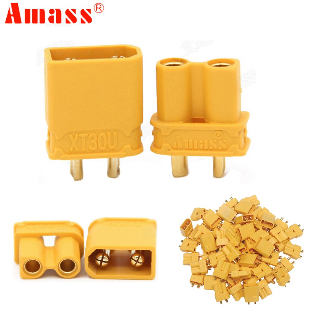 100pcs/lot Amass XT30U 2mm Antiskid Plug Connector Male+Female 2mm Golden Connector / Plug Upgrade XT30 ( 50 Pair )