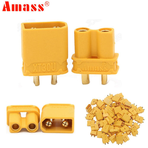 100pcs/lot Amass XT30U 2mm Antiskid Plug Connector Male+Female 2mm Golden Connector / Plug Upgrade XT30 ( 50 Pair )