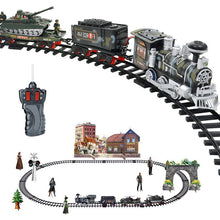 Classic electric steam smoke remote control track train rechargeable with light simulation train sound independent assembly