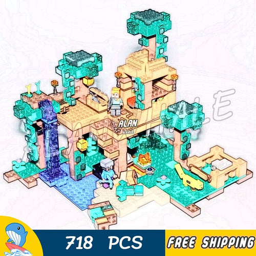 718pcs My World The Jungle Tree House Waterfall 10471 Model Building Blocks Assemble Kid Bricks Compatible with Lago Minecrafted