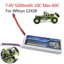 1PCS Hobby Hub RC Lipo Battery 2s 7.4V 5200mAh 10C Max 60C For Wltoys 12428 12423 upgrade Battery parts For RC Car Lipo