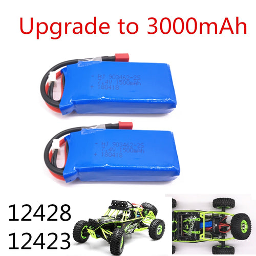 Limskey Upgrade to 3000mAh (2*1500mah) Rc Lipo Battery 2S 7.4V 1500mah 25C for Wltoys 12428 12423 1:12 RC Car 9125 Spare parts
