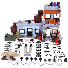 912Pcs Ww2 Military Shooting Game Scene DIY Small Particle Assembly Building Block Toy Kit Figure Military Weapon Kit Equipment