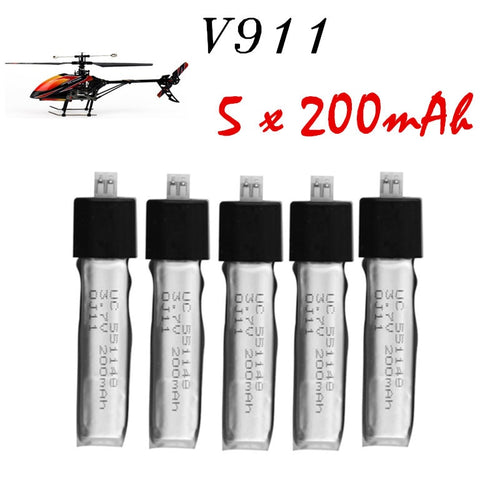 5Pcs 3.7V 200mAh Lithium Batteries 5pcs Wltoys V911 RC Helicopter brushless motor Accessories Bag KV911-0005 F929 F939 BATTERY