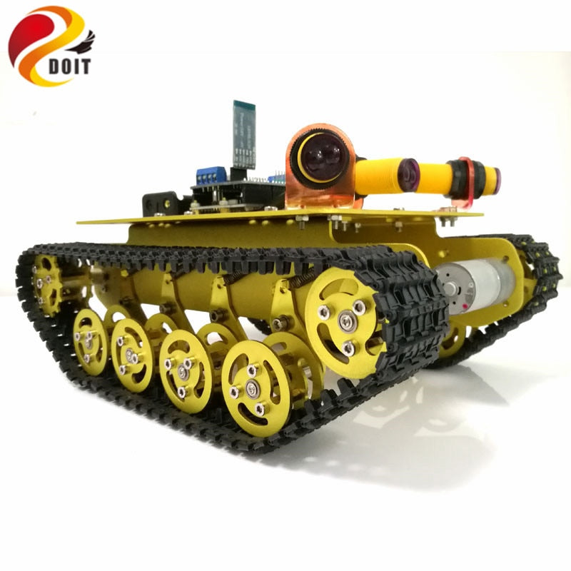 DOIT TS100 Bluetooth Control Obstacle Avoidance Robot Crawler Tank Car Chassis with Shock Absorption for Modification by Phone