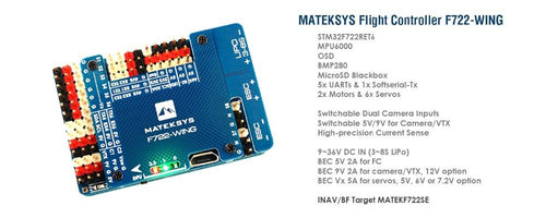 Matek Systems Mateksys F722-WING Flight Controller F722 wing FC with PDB Support 3~6S Fly Wing Fixed Wing