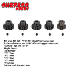SURPASS HOBBY 5Pcs M1 5mm 11T-15T/15T-19T/18T-22T/ Metal Pinion Motor Gear Set for 1/8 RC Car Truck Brushed Brushless Motor