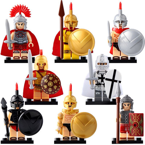 8pcs/Set Spartan Warriors Roman Crusader Puzzle Legoed Assembling Building Blocks Kit Toys Kids Gifts