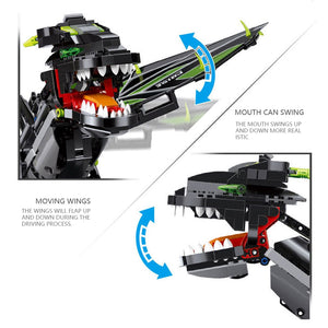 1166Pcs/Set APP Controlled RC Balanced Programming Dinosaur Building Kit Toys Games For Children Adult- Black