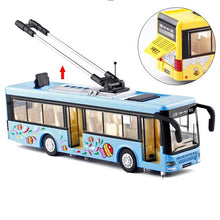 Kids Toys Alloy Sightseeing Bus Model 1/32 Trolley Bus Diecast Tram Bus Vehicles Car Toy with Light & Sound Collections