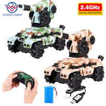 SHAREFUNBAY RC tank 2.4G 4WD can fire water bombs RC tank drift horizontal movement 360 ° rotating rc toy