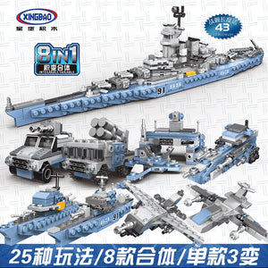 Military Army Series 8 IN 1uss Missouri Battle ship Model Building Blocks 43cm/length gifts for childs collection value diy toys