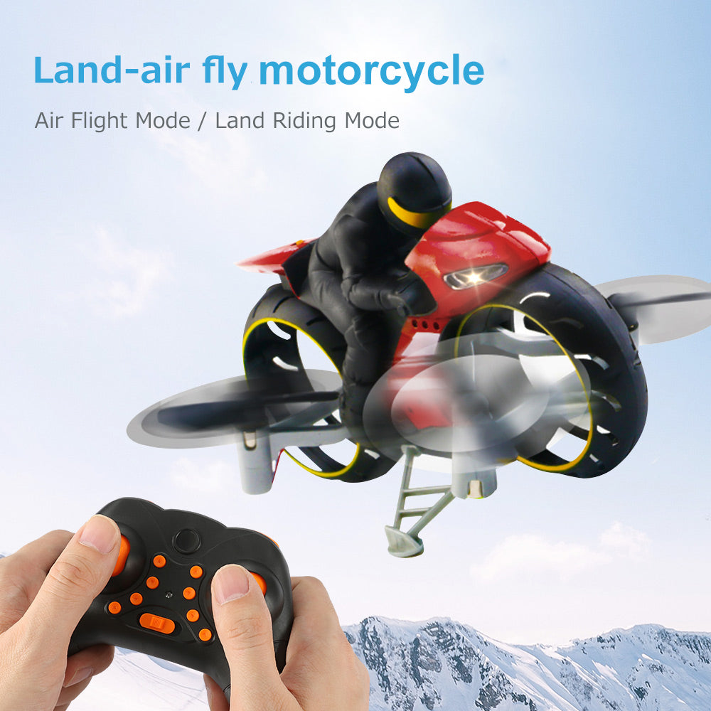 2.4G 2 In 1 Land Air Fly Motorcycle Headless Mode Remote Control Four-axis Drone Racing Stunt Motorcycle Toys For Children Gift