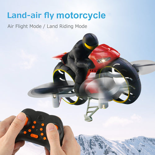 2.4G 2 In 1 Land Air Fly Motorcycle Headless Mode Remote Control Four-axis Drone Racing Stunt Motorcycle Toys For Children Gift