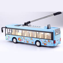 Kids Toys Alloy Sightseeing Bus Model 1/32 Trolley Bus Diecast Tram Bus Vehicles Car Toy with Light & Sound Collections