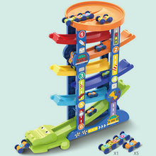 Ramp Race Track and 6 Mini Inertia Car Sliding Toy Vehicel and Train Baby Toddler Motor Skill Developmental Kids Gift