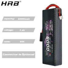 HRB Lipo Battery 2S 7.4V 6000mAh 60C XT60 T Deans TRX EC5 XT90 RC Parts Hard Case For Traxxas Airplanes Cars Boats 4x4 1/8 1/10