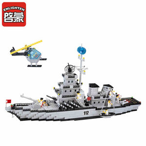 970pcs military army battle cruisers ship building blocks helicopter warship battleship enlighten Bricks Toys for children legoe