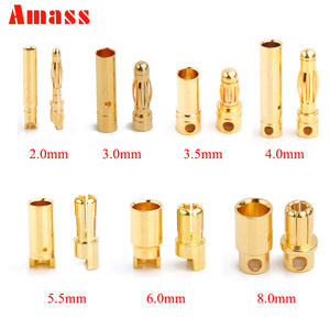 10pcs Amass 2.0mm 3.0mm 3.5mm 4.0mm 5.5mm Gold Bullet Banana Connector 6.0mm 8.0mm plug for RC Battery 5pairs