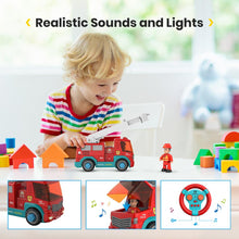 DEERC RC Cars Fire Truck Music DIY Disassembly Toys Tool Cars Remote Control Trucks Set for Children Boys Kids Assemble