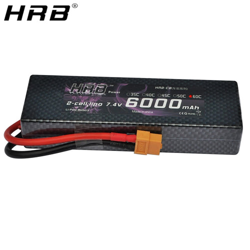 HRB Lipo Battery 2S 7.4V 6000mAh 60C XT60 T Deans TRX EC5 XT90 RC Parts Hard Case For Traxxas Airplanes Cars Boats 4x4 1/8 1/10