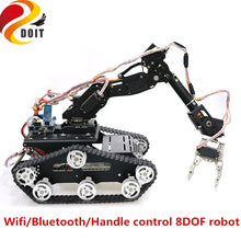 SZDOIT Wifi/Bluetooth/Handle Control Full Metal 8DOF Vehicle Robot Mobile Platform 8-Axis Robotic Arm with Gripper for Arduino