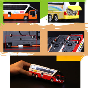 1:32 Alloy Car Models,High Simulation Tour Bus, Metal Diecasts, Toy Vehicles, Pull Back & Flashing & Musical,Christmas Gifts