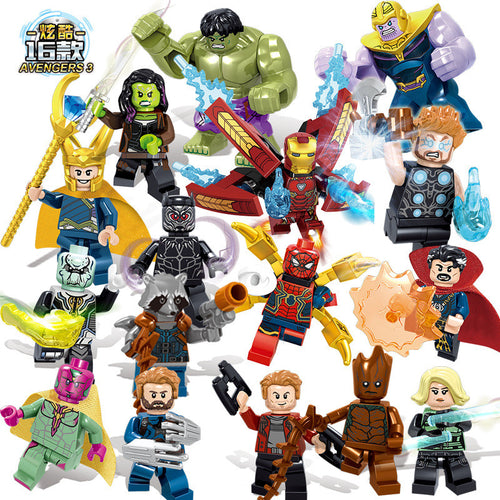 16pcs/set The Avengers Heroes DIY Model Building Blocks Kit Hulk Batman Thanos Thor Assembling Bricks Toys Kids with Legoinglys