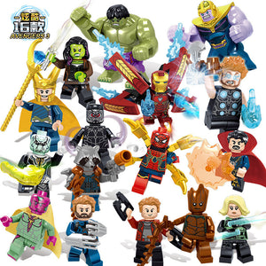 16pcs/set The Avengers Heroes DIY Model Building Blocks Kit Hulk Batman Thanos Thor Assembling Bricks Toys Kids with Legoinglys