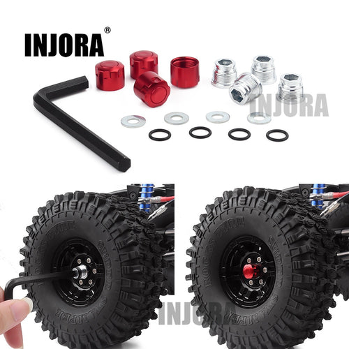 INJORA 4PCS Aluminium RC Car M4 Nut Wheel Rim Center Cap for 1/10 RC Crawler Traxxas TRX4 Axial SCX10 90046 Tamiya MST Redcat