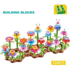 104pcs DIY Flower Garden Building Blocks Floral Arrangement Assembly Toys Model Building Kits Girls Kids Christmas Gift