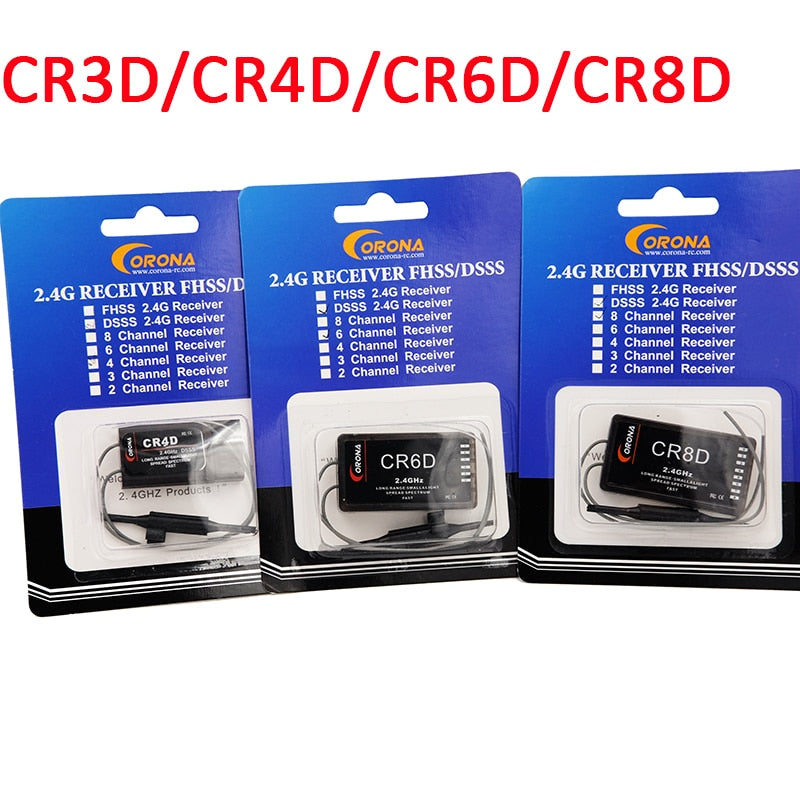 Corona CR3D/CR4D/CR6D/CR8D 2.4Ghz 3CH ~ 8CH Receiver (V2 DSSS) compatible with CT8Z/CT8J/CT8F for RC air plane fix wing drones