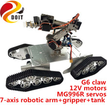 SZDOIT Full Metal 7DOF Vehicle Robot 7-Axis Robotic Arm with Gripper+ 4WD Tracked Tank Chassis Kit Servos Motors DIY for Arduino