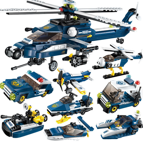 381 Pcs 8-in-1 Assembly Military Helicopter Bombing Plane Building Block Army Weapon Soldier Model Bricks Kit Toys For Children