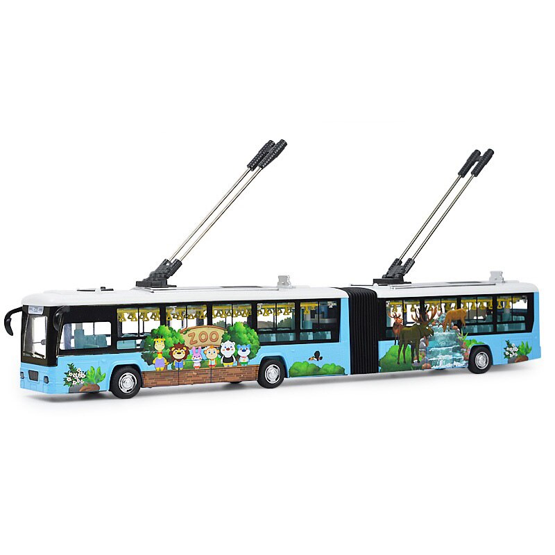 High Simulation City Trolleybus Double Bus,1:48 Alloy Pull Back Double Bus Model,Toy Cars