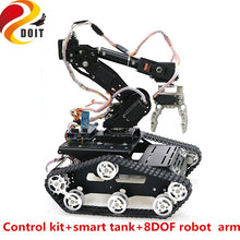 SZDOIT Wifi/Bluetooth/Handle Control Full Metal 8DOF Vehicle Robot Mobile Platform 8-Axis Robotic Arm with Gripper for Arduino