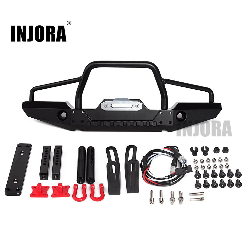 INJORA 1:10 RC Rock Car Metal Front Bumper with Led Light for Axial SCX10 90046 90047 Traxxas TRX-4 RC Crawler