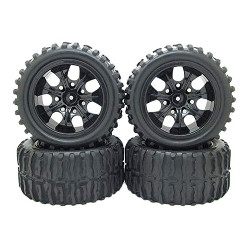12mm Hub Wheel Rim and Tires 1:10 Off-Road RC Car Buggy Tyre with Foam Inserts Black Pack of 4