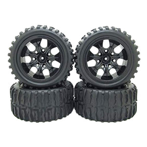 12mm Hub Wheel Rim and Tires 1:10 Off-Road RC Car Buggy Tyre with Foam Inserts Black Pack of 4