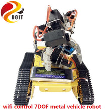 WIFI Control 7DOF Metal Vehicle Robot 7-Axis Robotic Arm with Gripper+T300 Smart Tank Chassis Kit Motors Servos Educational DIY
