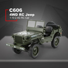 C606 1:10 RC Car 2.4G 4WD Convertible Remote Control Light Jeep Four-Wheel Drive Off-Road Military Climbing Car Toy Kid Gift